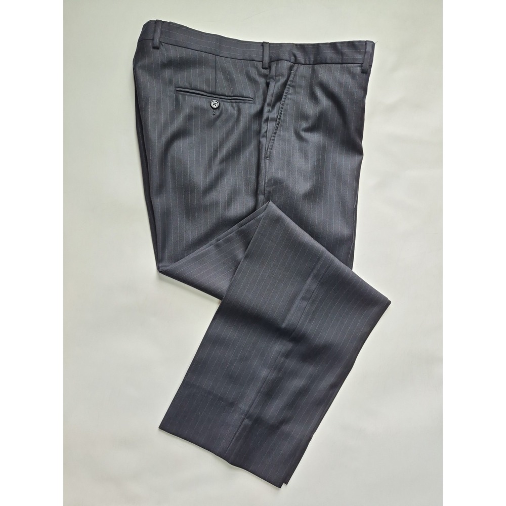 Jos A Bank Men's Flat Front Wool Dress Pants 38x29 Black Chalk Stripe